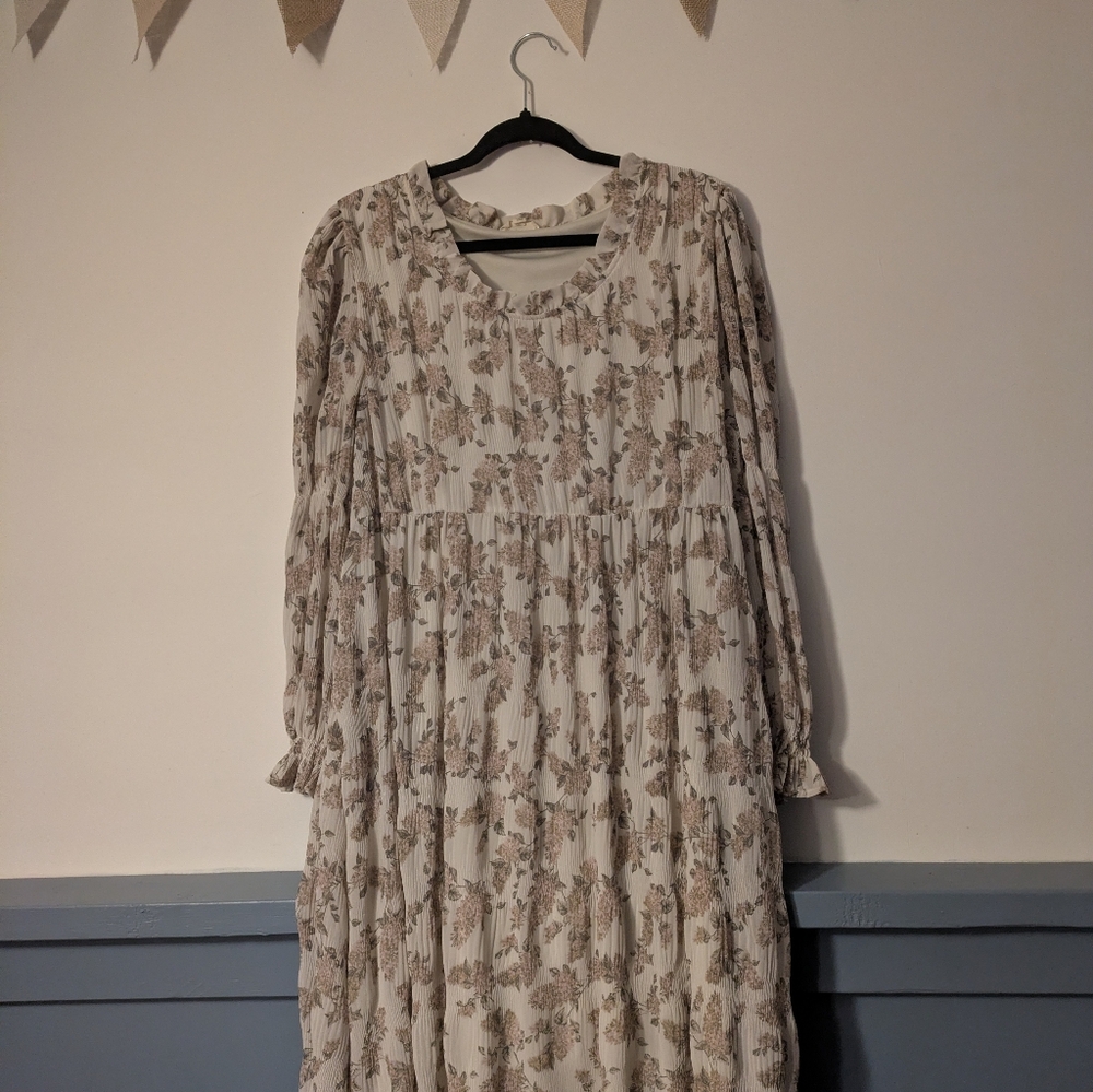 Orange Creek Cream and Brown Floral Long Sleeve Dress